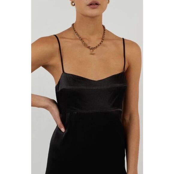 DISSH Gigi Satin Midi Black Cocktail Dress Slinky Slip Strappy Size 2 Long - Picture 2 of 12